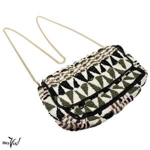Zara Woman Beaded Crossbody Clutch Purse Long Chain Geometric 9"x6" - Hey Viv